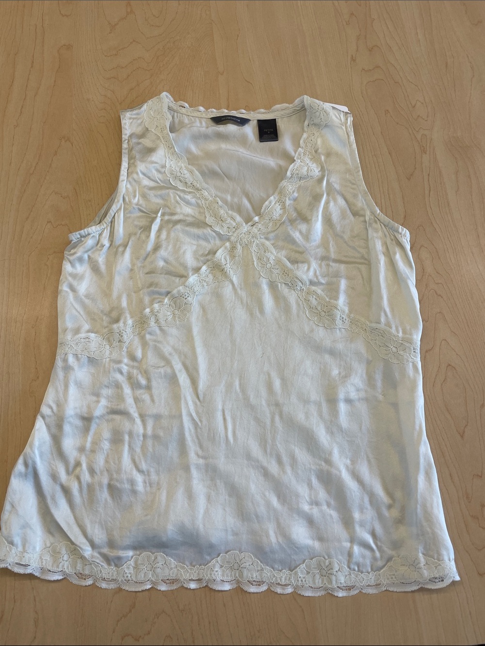 LIZ CLAIBORNE Off- White Silk & Lace-Trim V-Neck Camisole